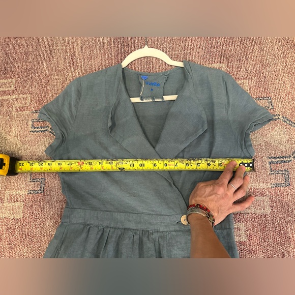 Yuvita linen collared maxi wrap dress size medium in grey green - Picture 10 of 16